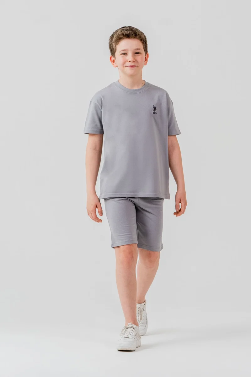 يو اس بولو اسن U.S. Polo Assn. Boys Grey Bermuda Set